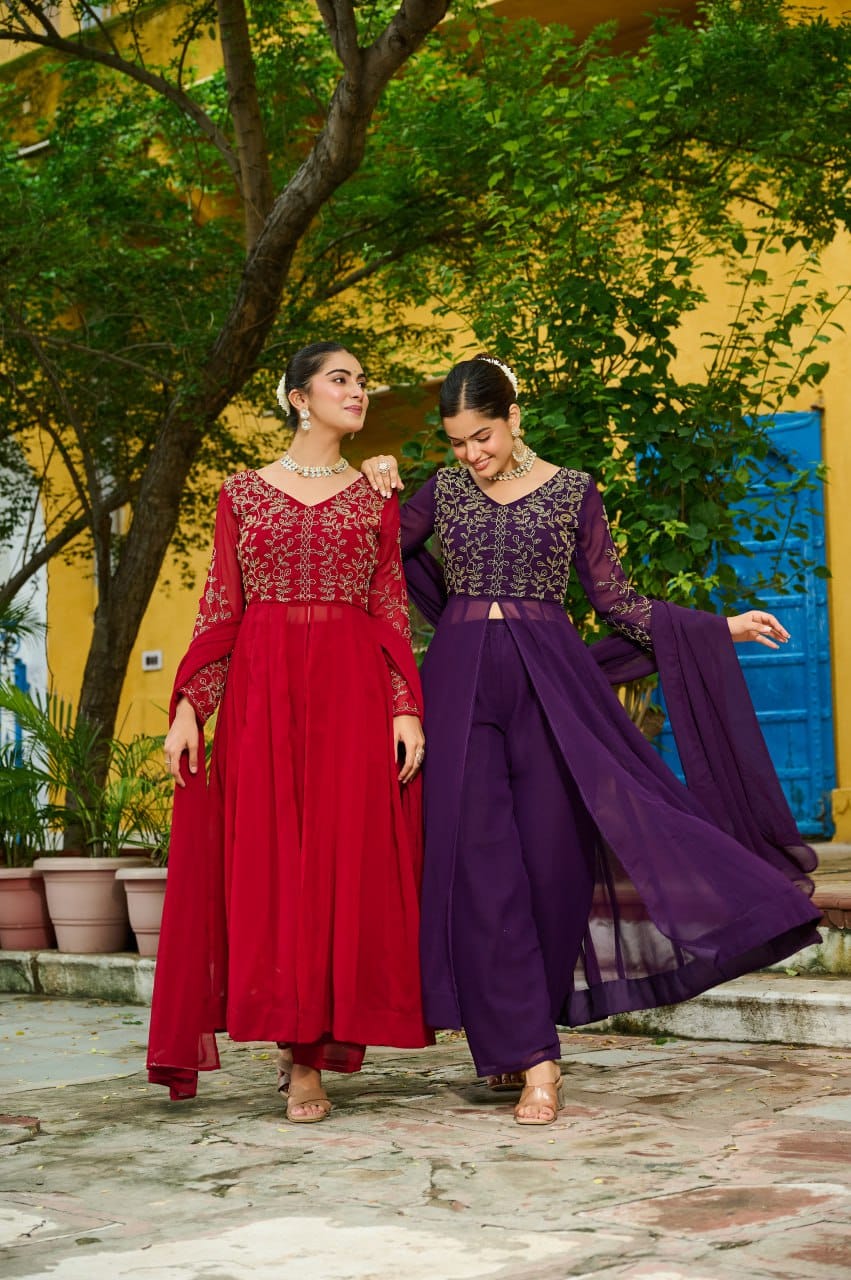 Faux Blooming With Multithreaded Beads Embroidered work Gown