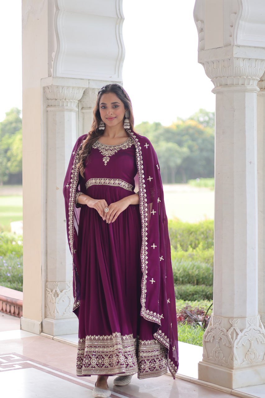 Vichitra Silk with Rich Sequins Embroidered work Gown