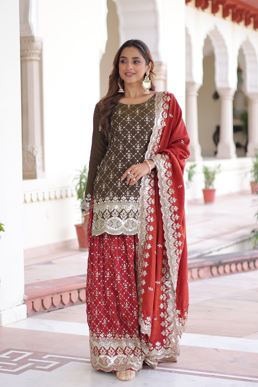 DESIGNER READYMADE TOP-SHARARA-DUPATTA