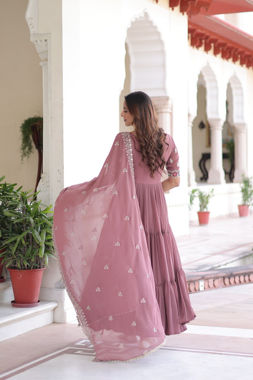 Faux Blooming With Sequins Multithreaded Beads Embroidered work Gown