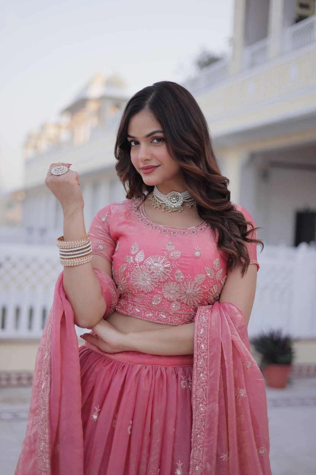 Fendi Silk With Heavy Sequins & Zari Thread Embroidered work Lehenga Choli Set