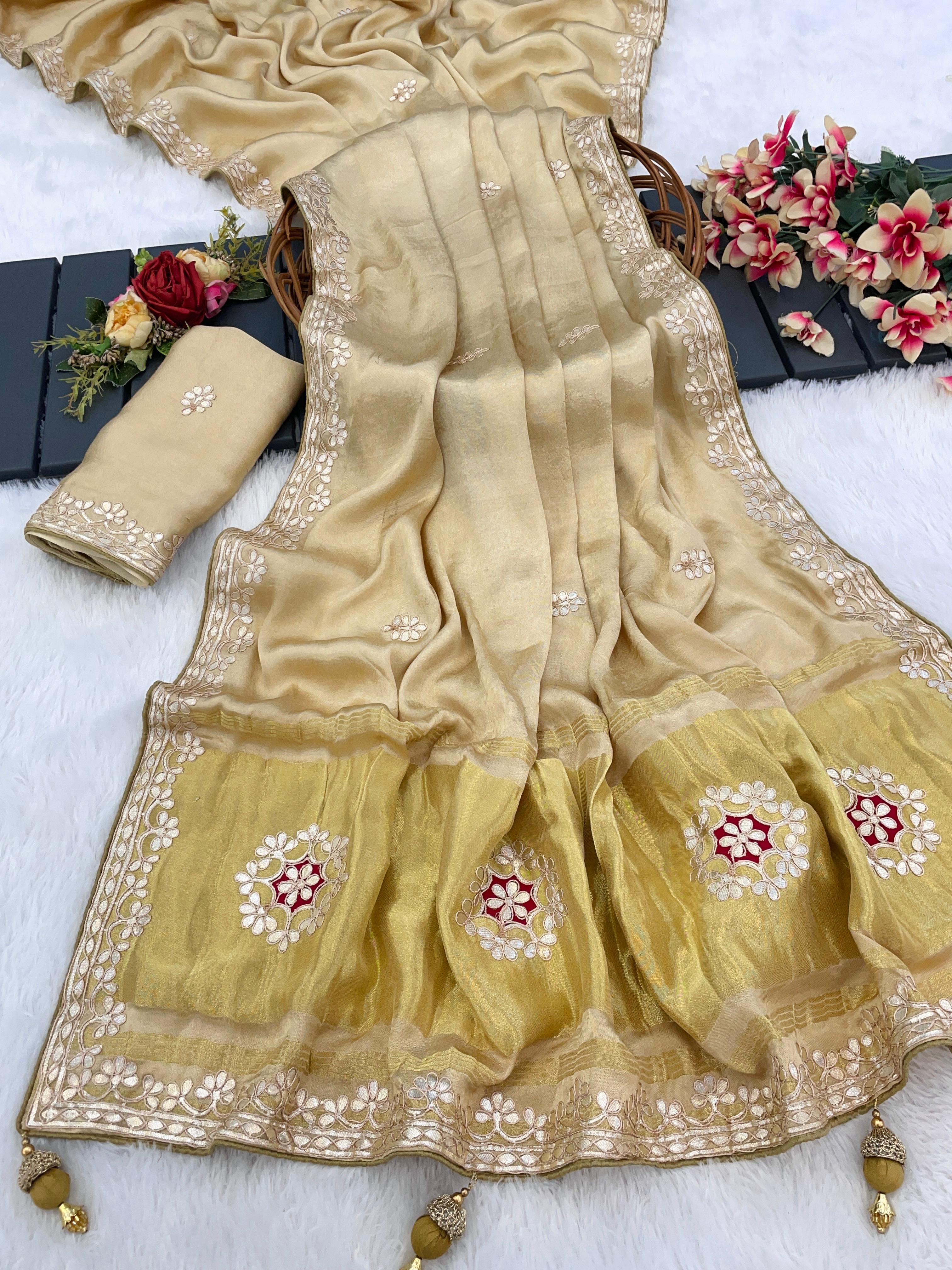 Gaji Silk Original Gala Pallu With Gota Pati Hand Work Saree