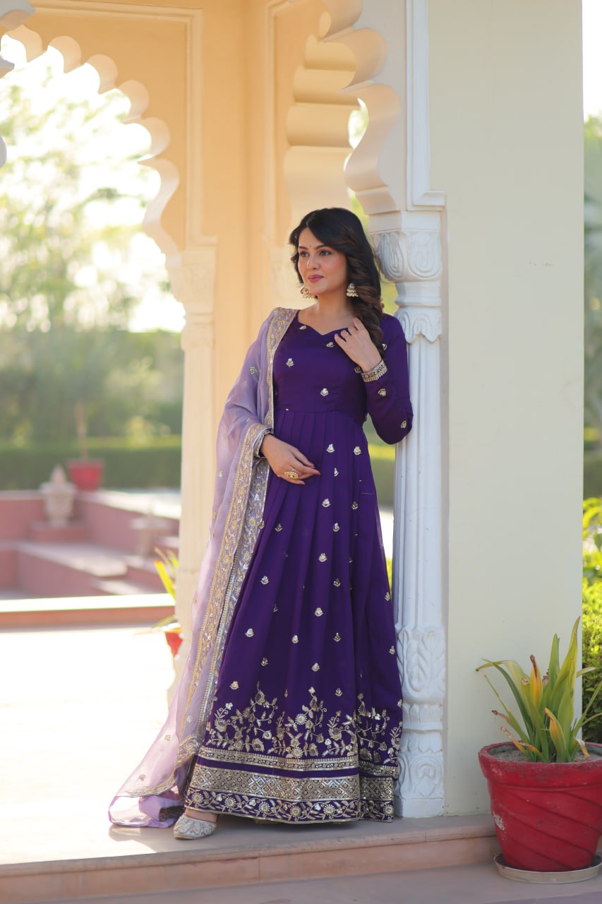 Star Georgette with Embroidery Zari Sequins-work Gown