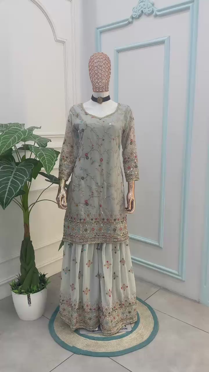 Royal Heritage Embroidered Sharara Suit Collection – Festive Elegance in Jewel & Pastel Tones